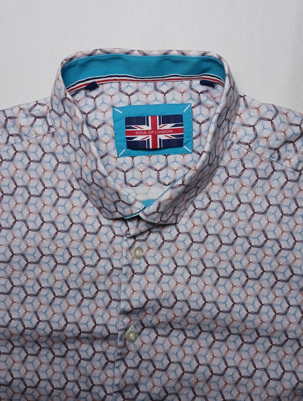 Soul Of London Mens Geometric Button Up Shirt XL Long Sleeve Stretch